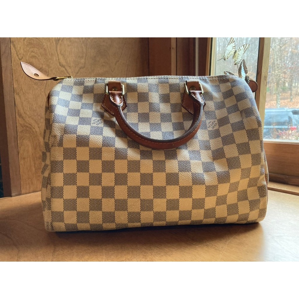 Authentic Louis Vuitton Speedy 30 Damier Azur Canvas Satchel Handbag N41533